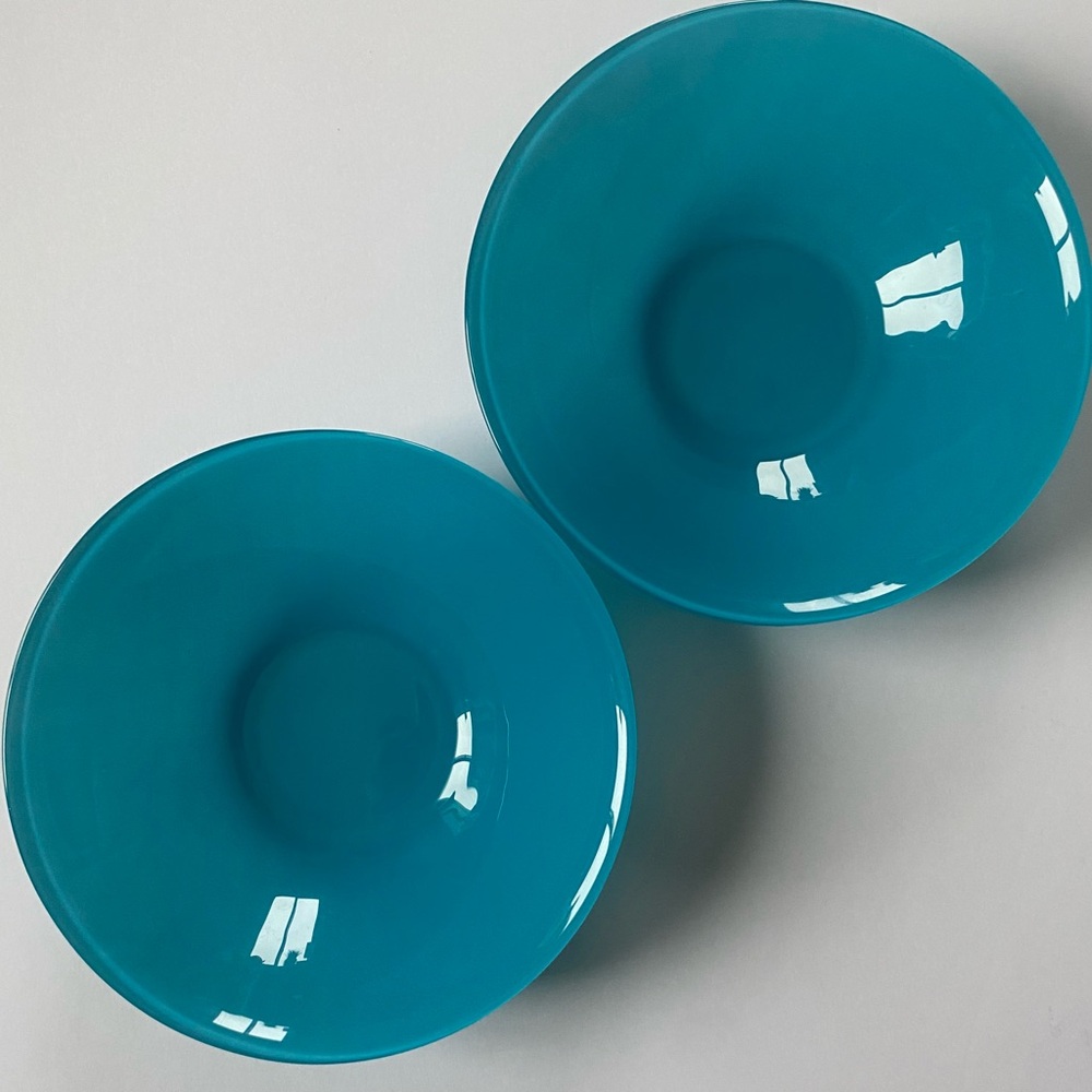 2 Glass Bowls by ARC France Aqua Blue 6.5” Cereal Salad Dessert Turquoise